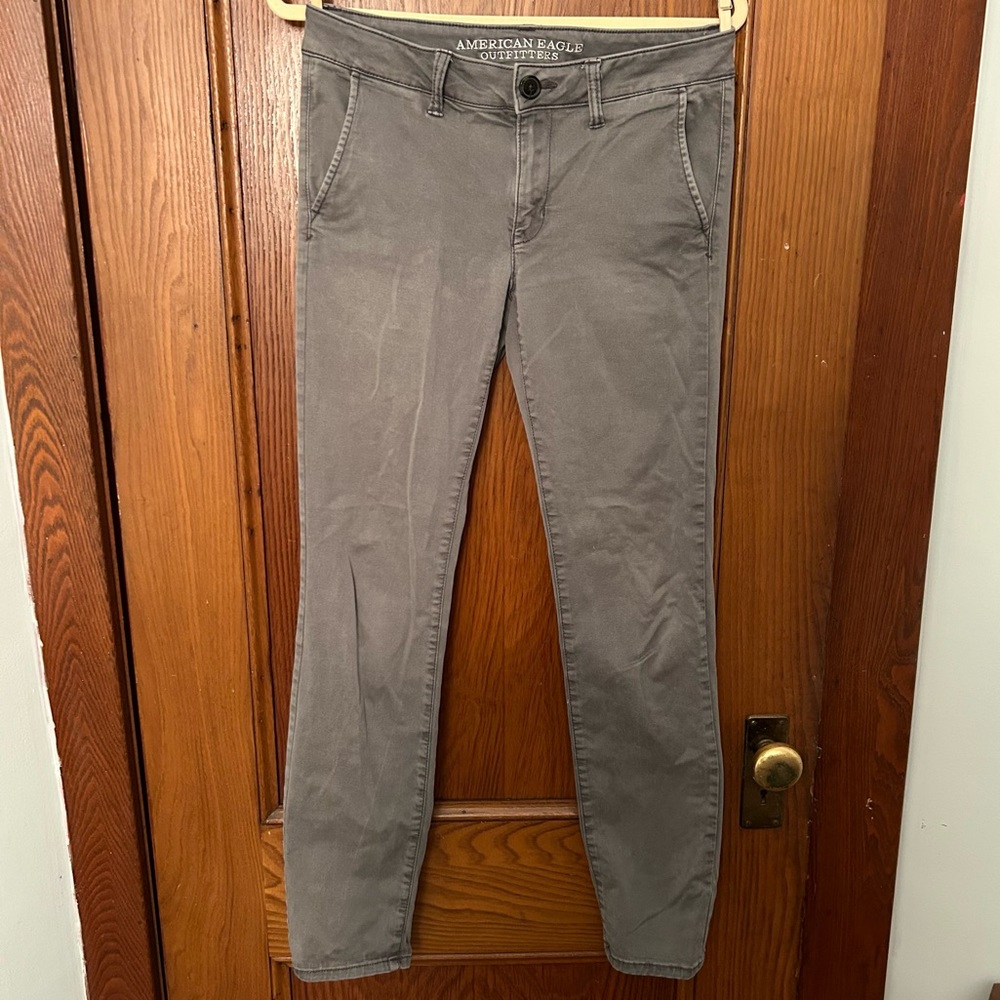 American Eagle gray twill skinny pants, size 8 Long